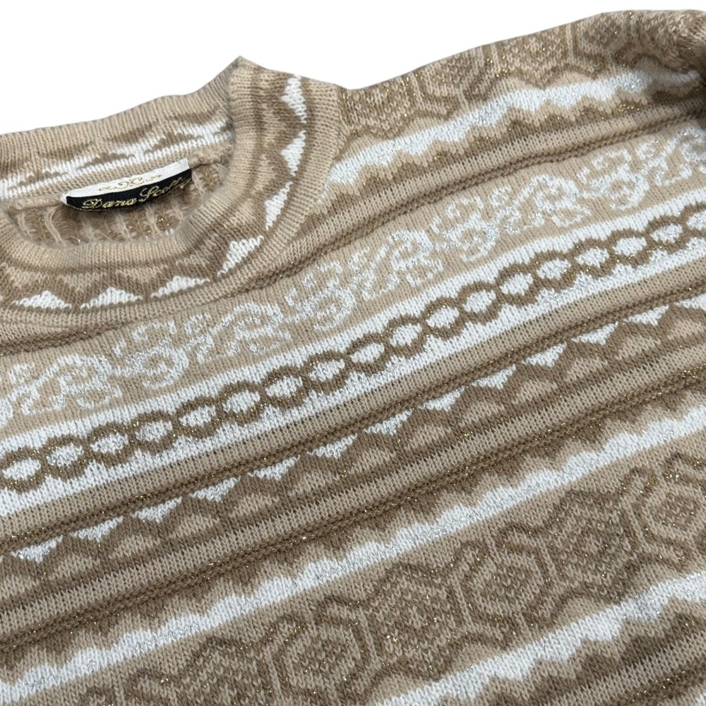 Dana Scott Fair Isle Sweater Knit Pullover Neutral Tones Cozycore VTG‎ Retro M